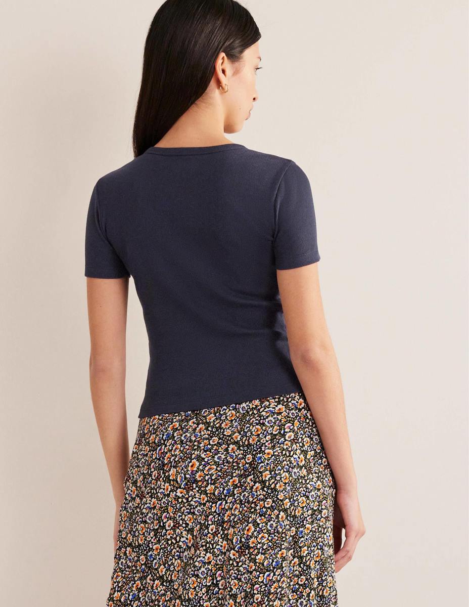 облекло Boden памучна рипсирана тениска военноморски флот Жени LL68167