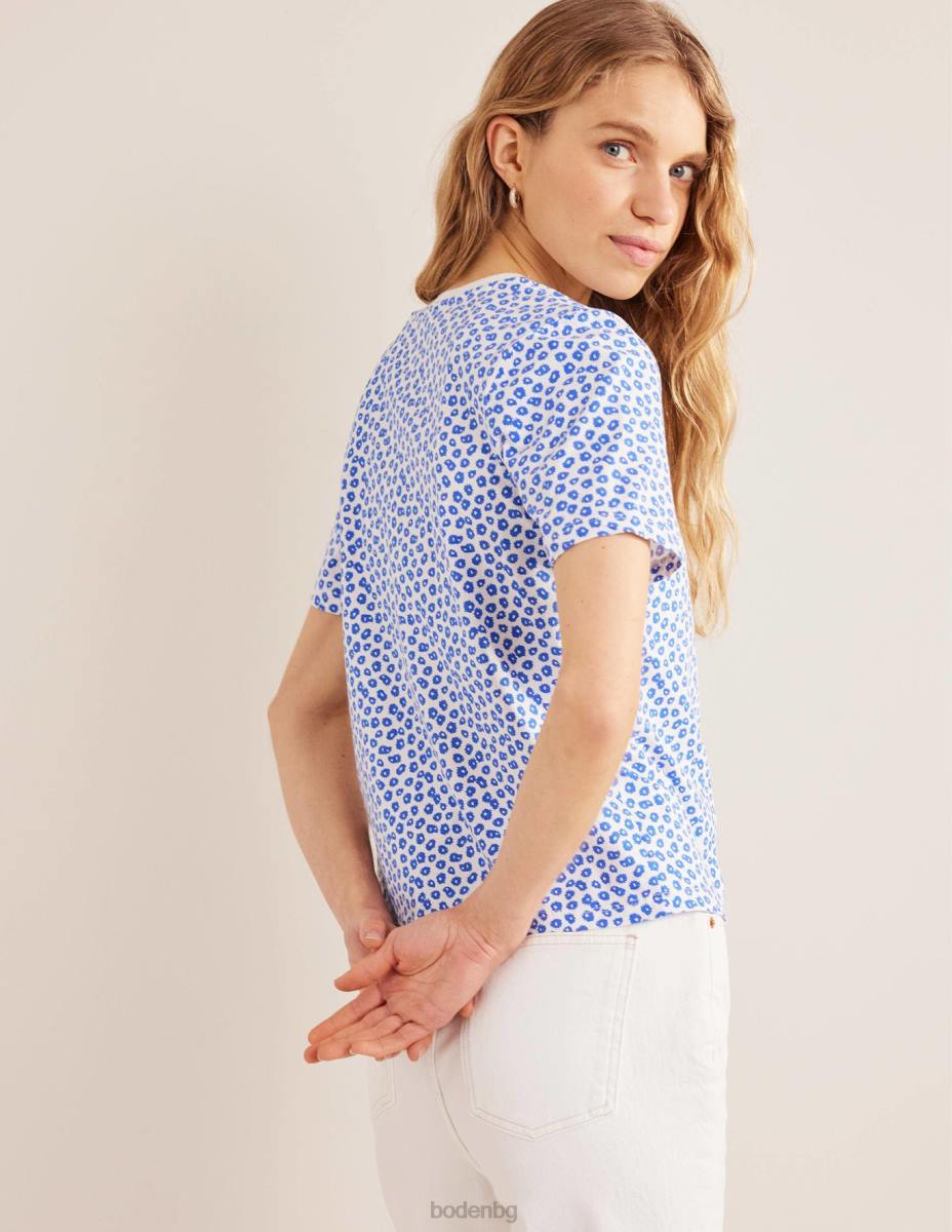 облекло Boden тениска с щамповано деколте печат със слонова кост и божур Жени LL681692