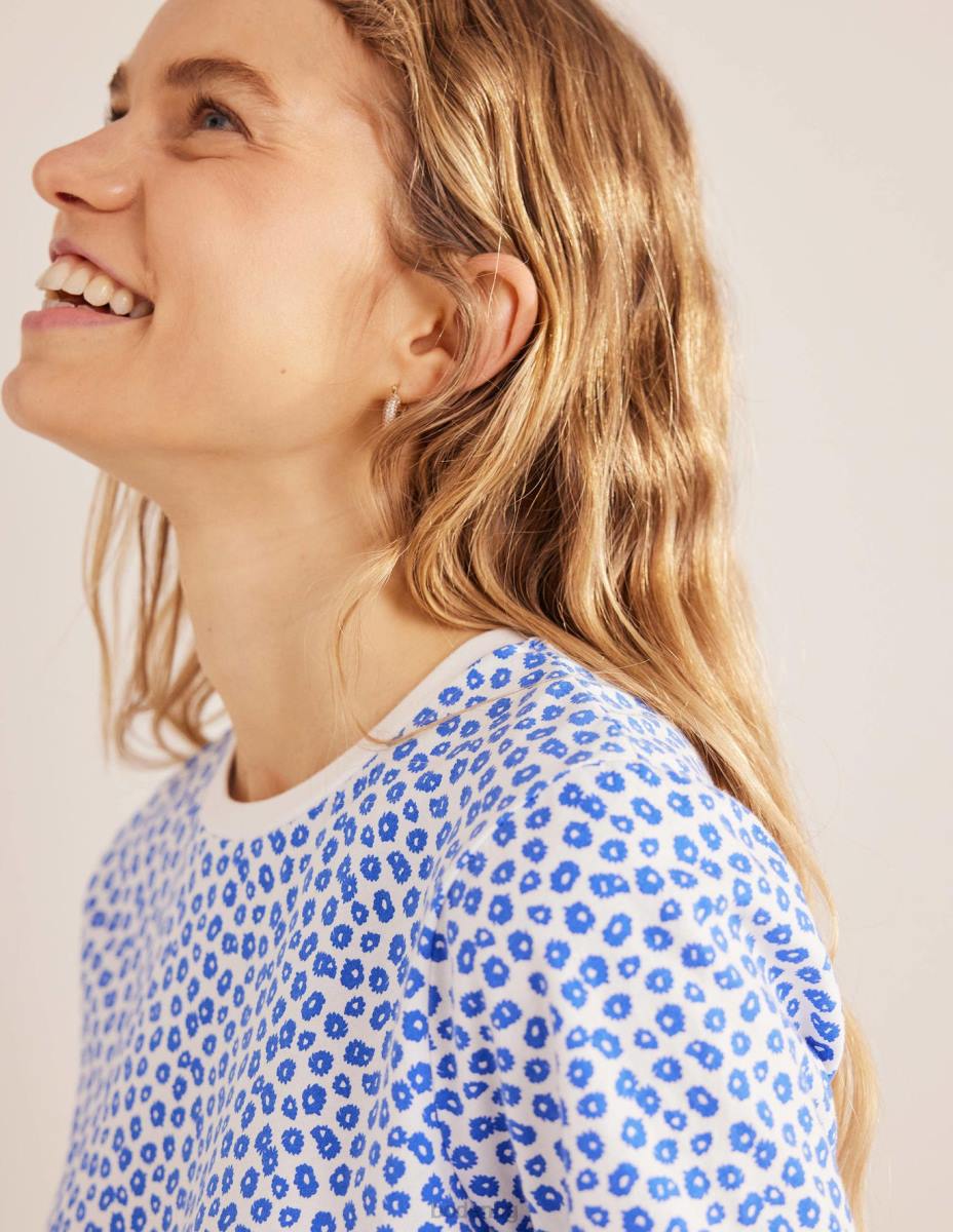 облекло Boden тениска с щамповано деколте печат със слонова кост и божур Жени LL681692