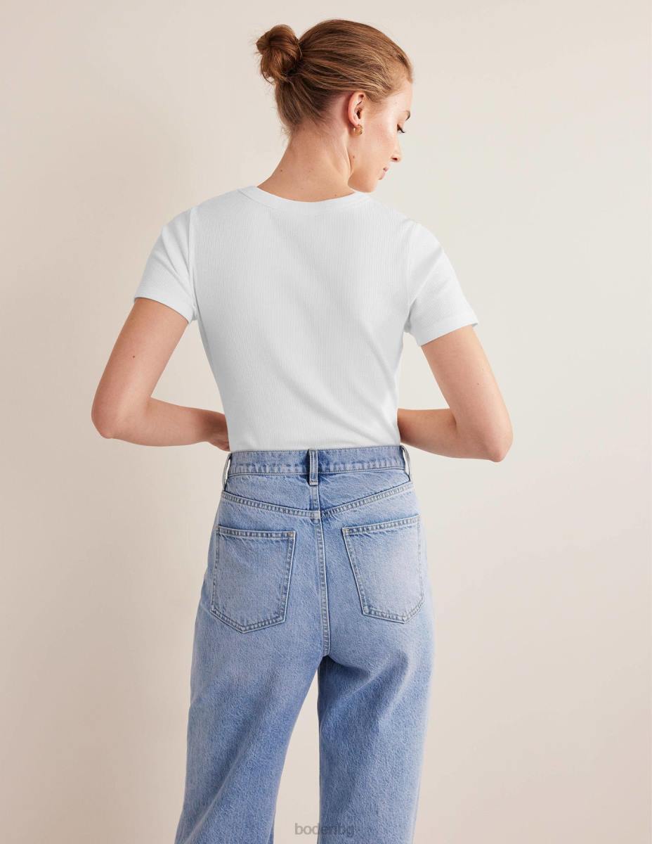 облекло Boden памучна рипсирана тениска бяло Жени LL68169