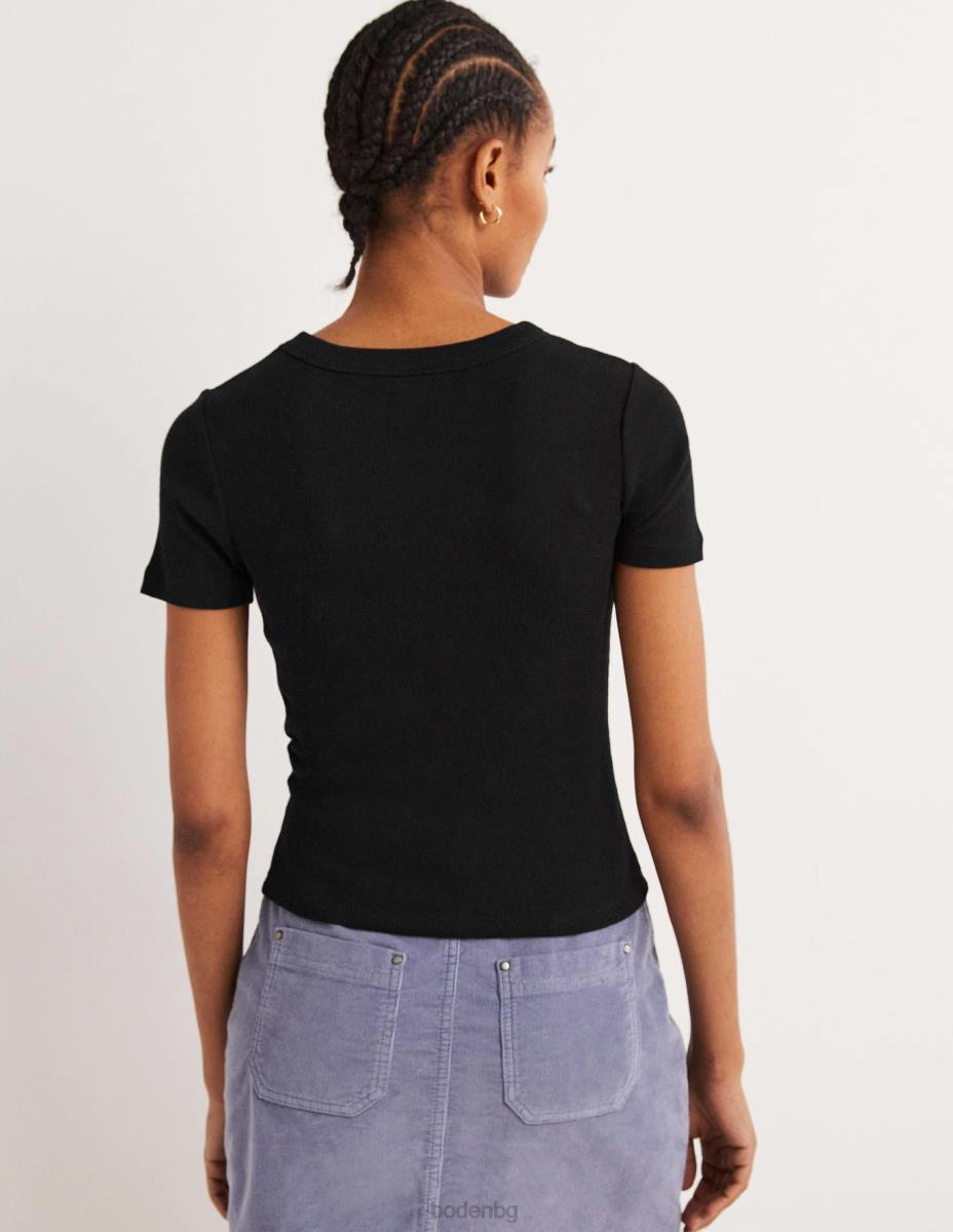 облекло Boden памучна рипсирана тениска черен Жени LL68171