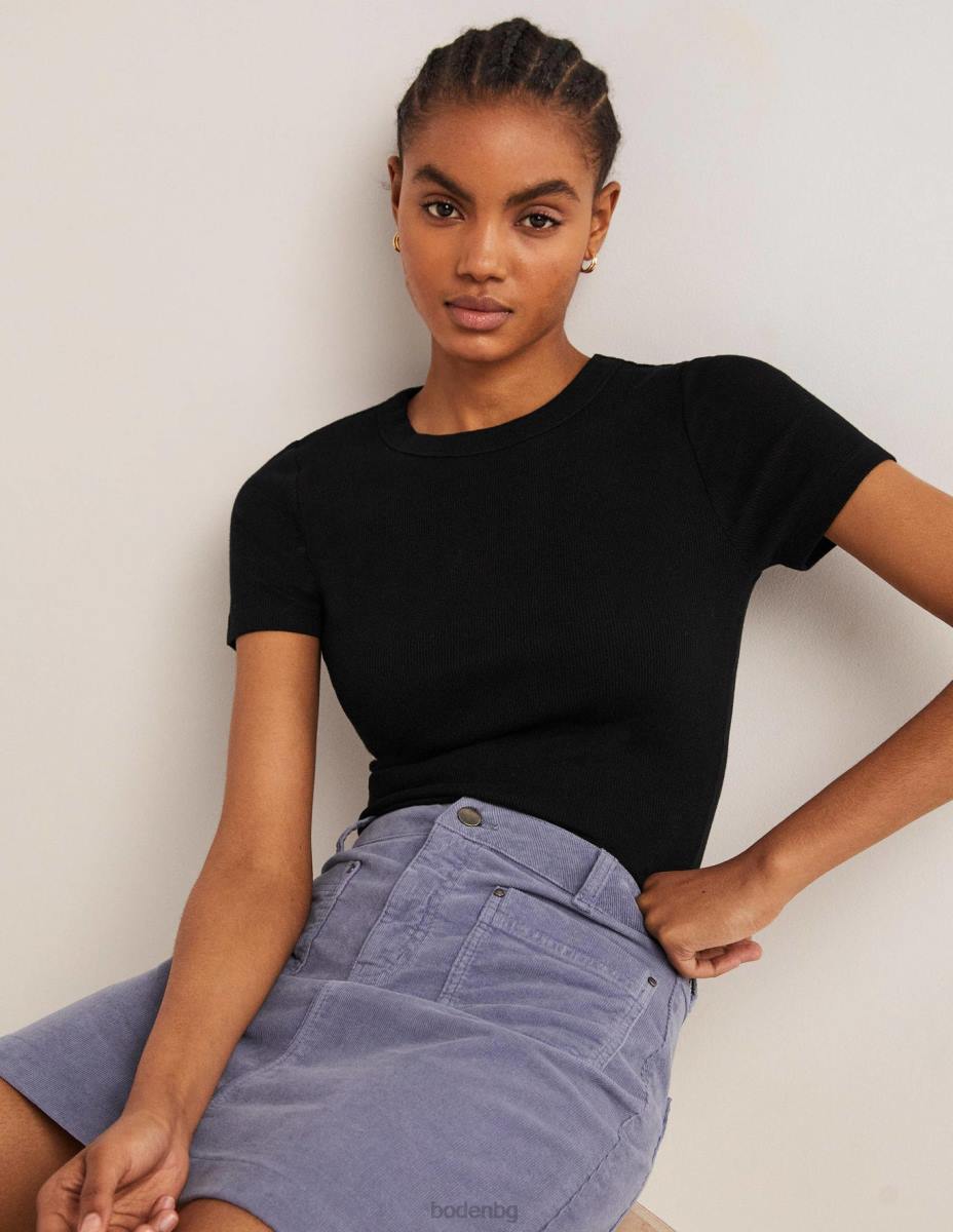 облекло Boden памучна рипсирана тениска черен Жени LL68171