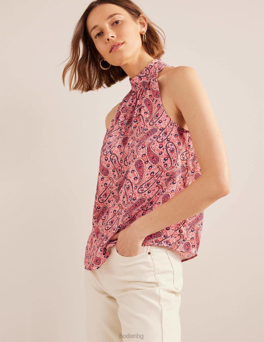 облекло Boden сатенена горна част розов шербет и пейсли цвят Жени LL681733