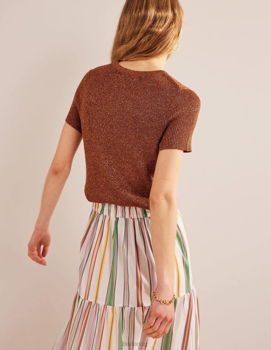 облекло Boden изрязана блестяща трикотажна тениска коняк бронз златен блясък Жени LL681737