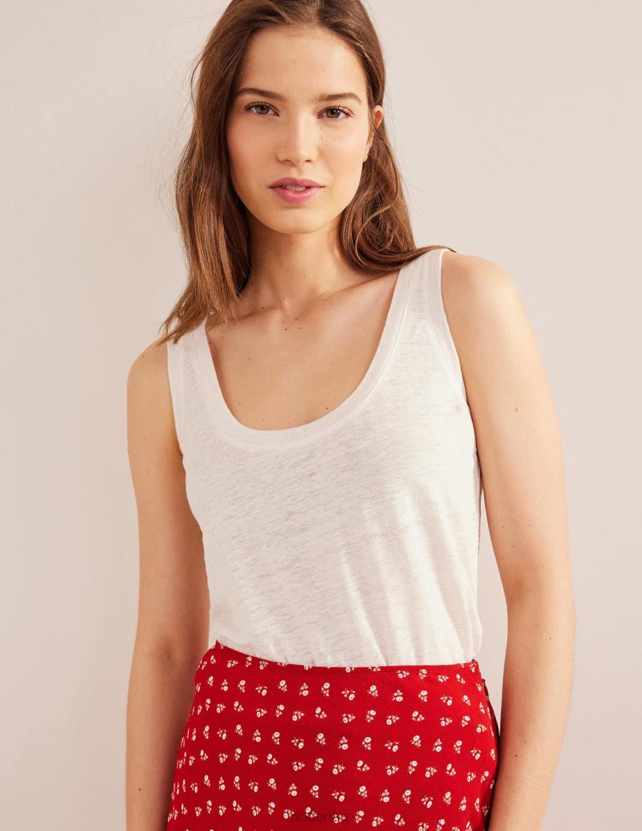 облекло Boden ленен потник с широко деколте слонова кост Жени LL681746