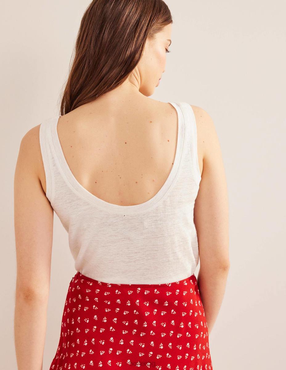 облекло Boden ленен потник с широко деколте слонова кост Жени LL681746