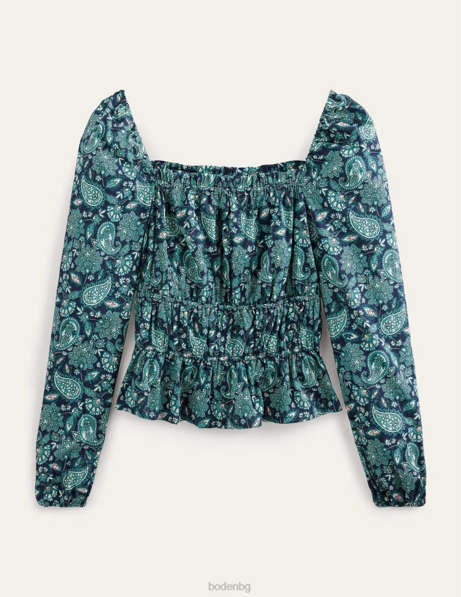 облекло Boden горна част с пеплум с набрана талия дълбоко море и пейсли тераса Жени LL681747