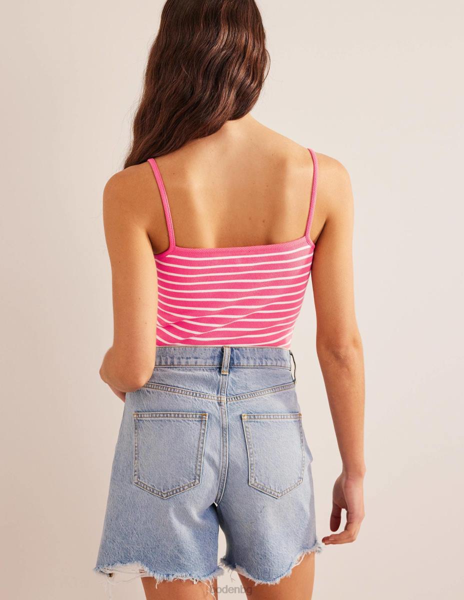 облекло Boden оребрен потник с квадратно деколте коралов залез/слонова кост Жени LL681748