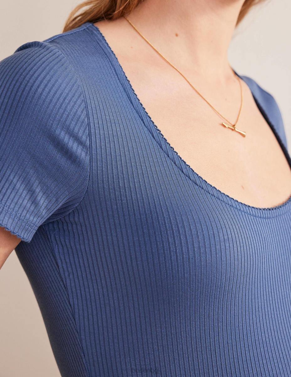 облекло Boden горна част с оребрено деколте френско синьо Жени LL681763