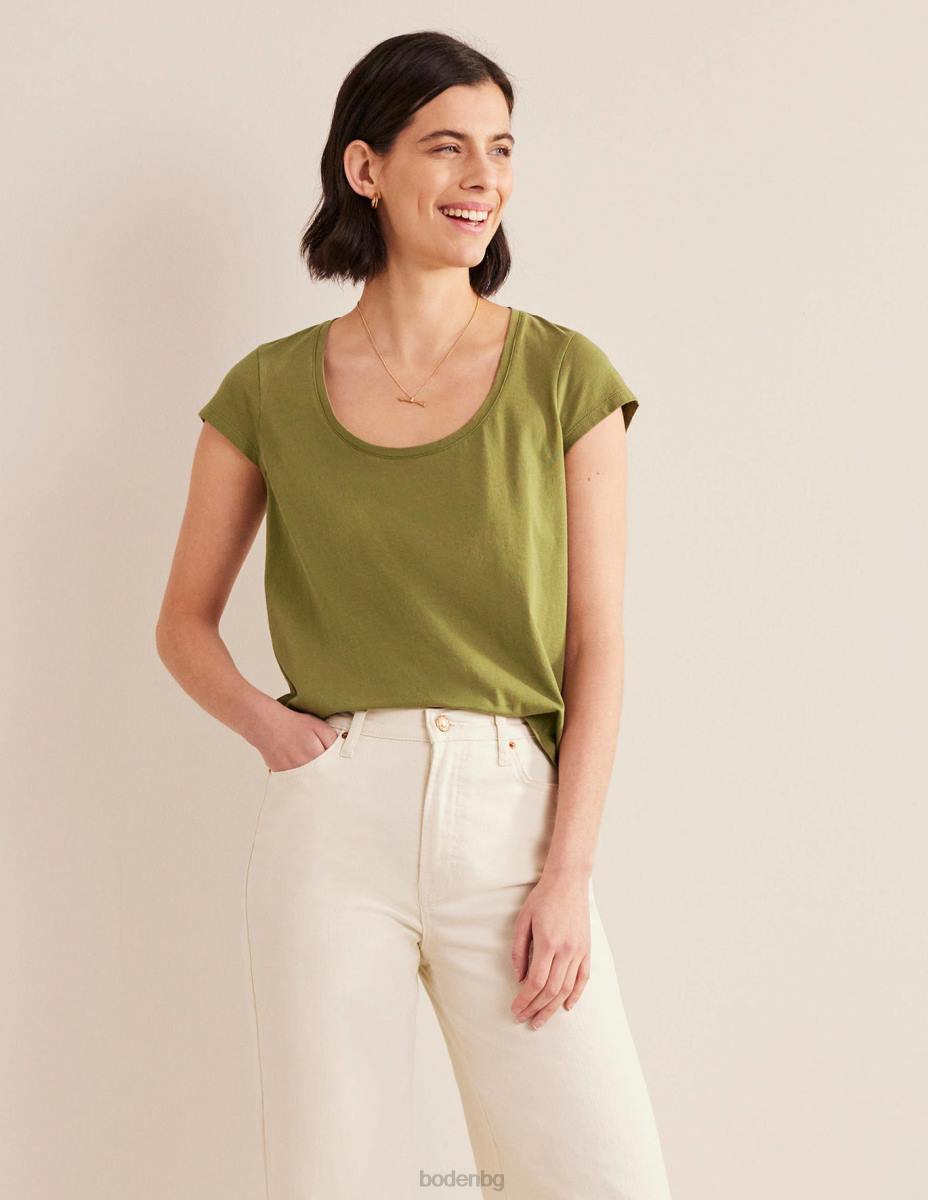 облекло Boden тениска с широка яка от чист памук маслина капулет Жени LL681767