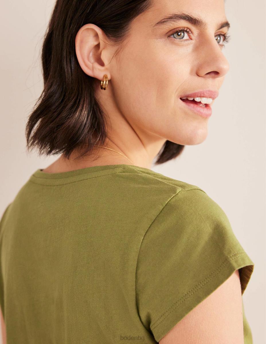 облекло Boden тениска с широка яка от чист памук маслина капулет Жени LL681767