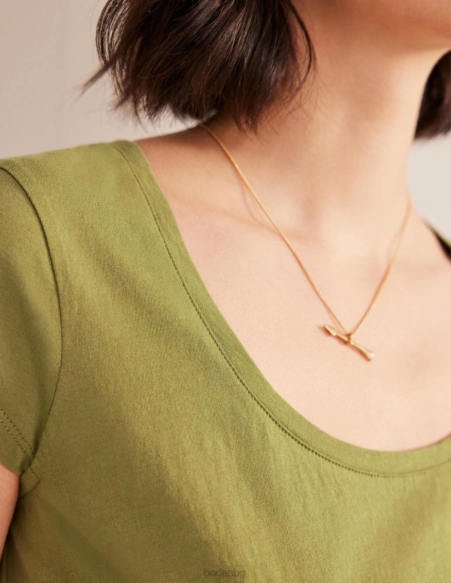 облекло Boden тениска с широка яка от чист памук маслина капулет Жени LL681767