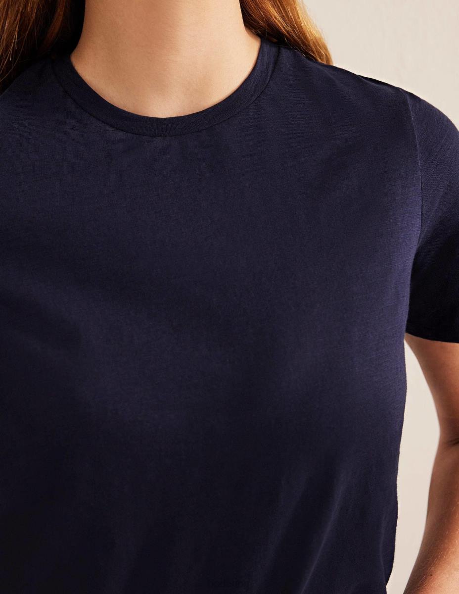 облекло Boden памучна тениска с кръгла яка военноморски флот Жени LL68177