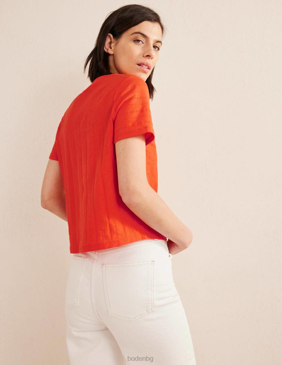 облекло Boden тениска с текстурирано трико вермилион червено Жени LL681774
