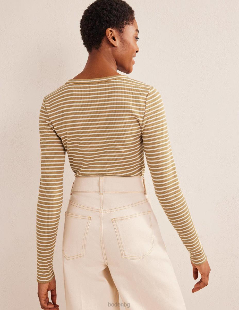 облекло Boden ивица, оребрена, вталена хълм ивица камила/слонова кост Жени LL681777