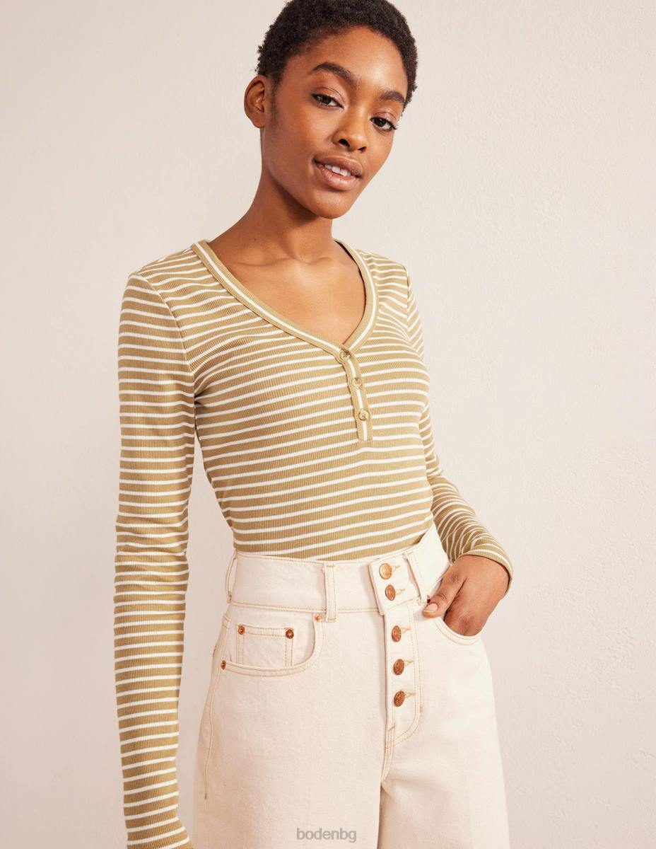 облекло Boden ивица, оребрена, вталена хълм ивица камила/слонова кост Жени LL681777