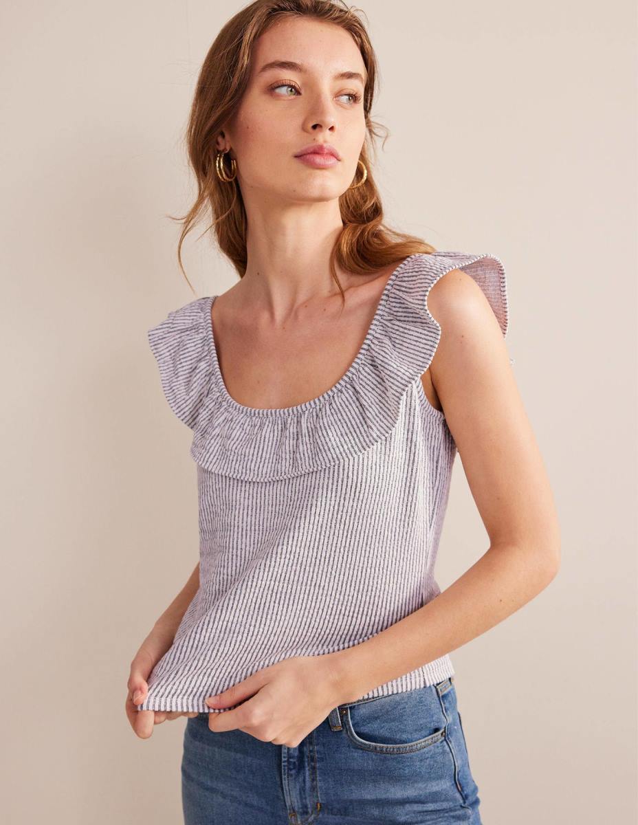 облекло Boden горна част с ивици с волани тъмносиньо/бяло райе Жени LL681779