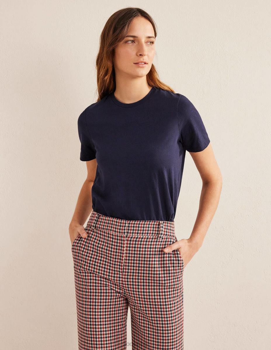 облекло Boden памучна тениска с кръгла яка военноморски флот Жени LL68177