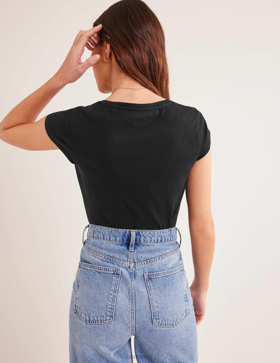 облекло Boden тениска с широка яка от чист памук черен Жени LL681796