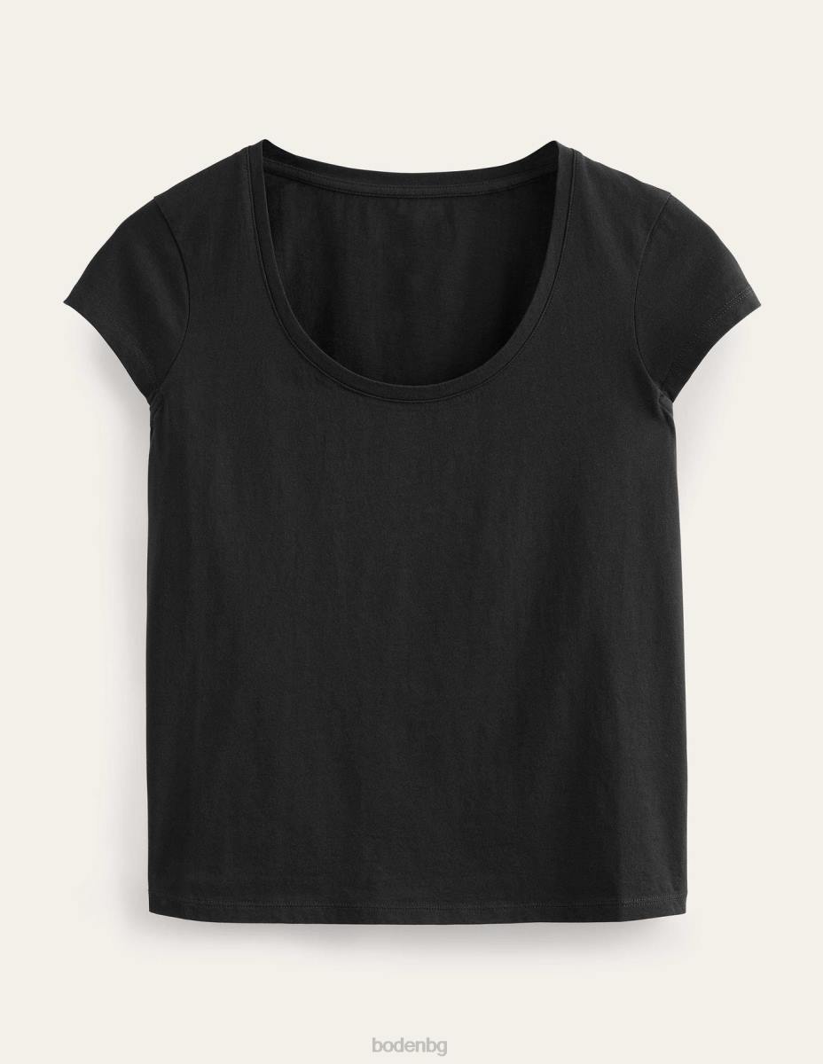 облекло Boden тениска с широка яка от чист памук черен Жени LL681796