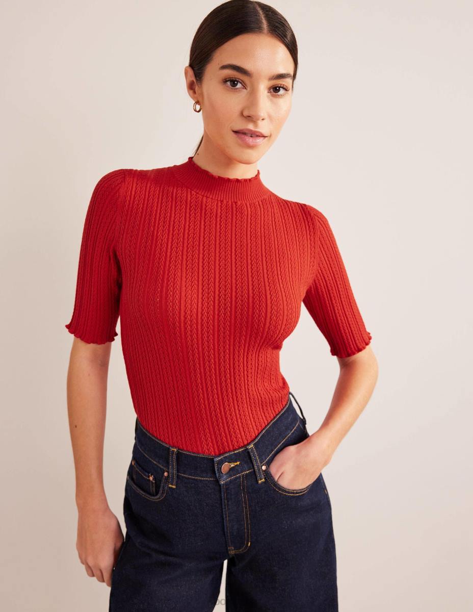 облекло Boden оребрена горна част с високо деколте домат Жени LL681826