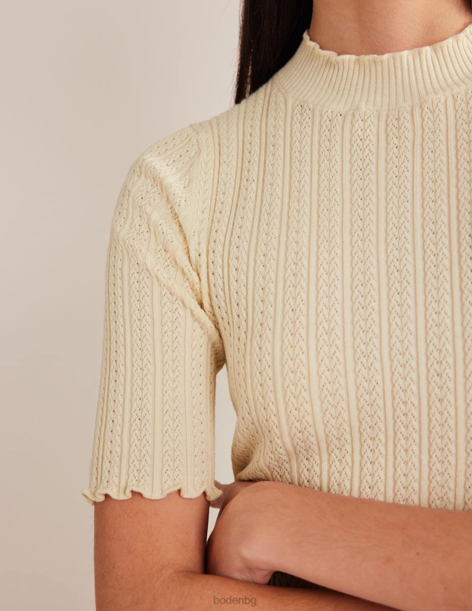 облекло Boden оребрена горна част с високо деколте топла слонова кост Жени LL681828