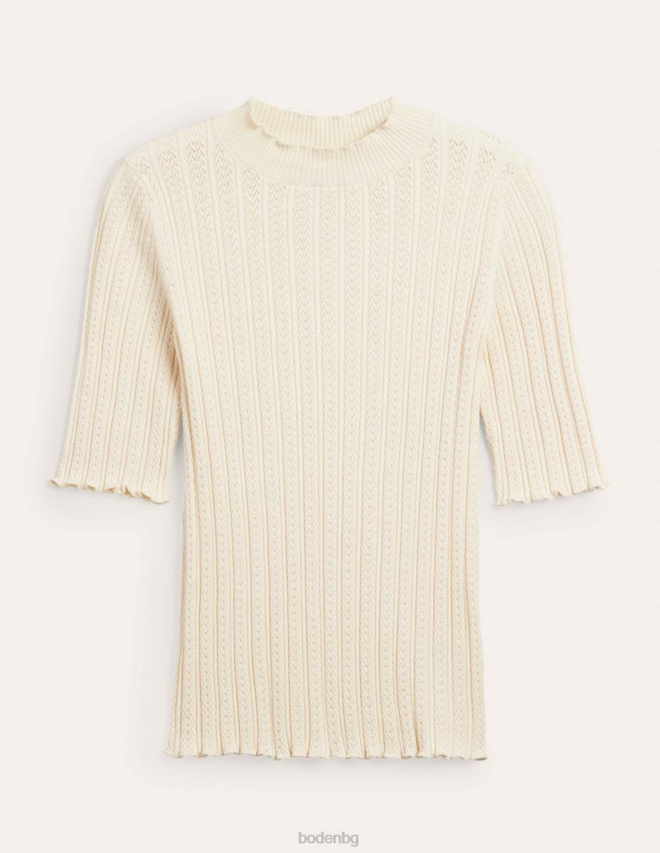 облекло Boden оребрена горна част с високо деколте топла слонова кост Жени LL681828