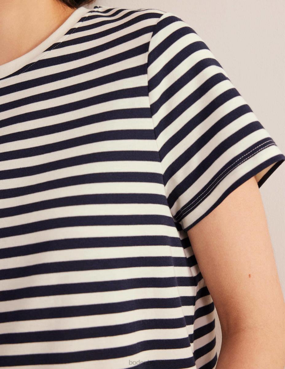 облекло Boden перфектна памучна изрязана тениска слонова кост/морско синьо райе Жени LL681833