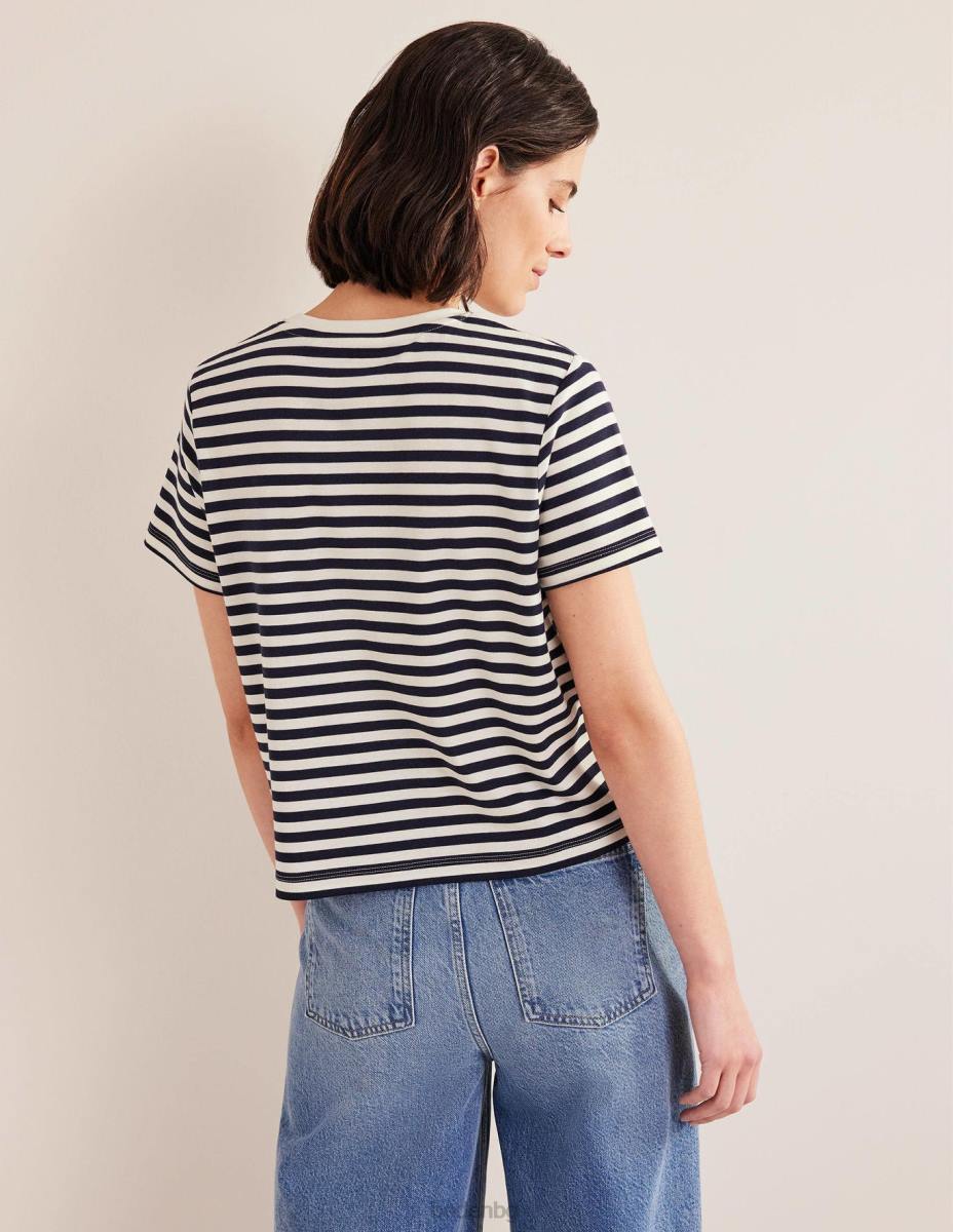 облекло Boden перфектна памучна изрязана тениска слонова кост/морско синьо райе Жени LL681833