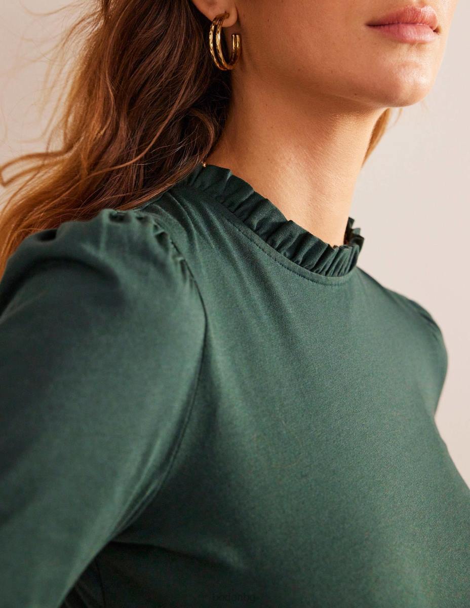 облекло Boden супер мека тениска с волани чатсуърт зелено Жени LL68184