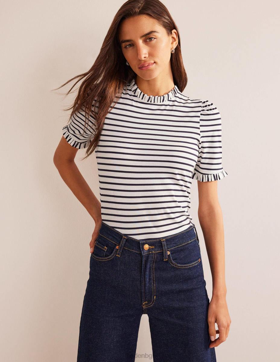 облекло Boden супер мека тениска с волани слонова кост и флот Жени LL68185