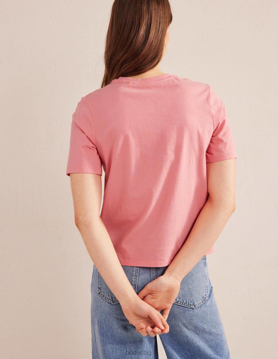 облекло Boden тениска с кръгла яка от чист памук прасковено сорбе Жени LL681853