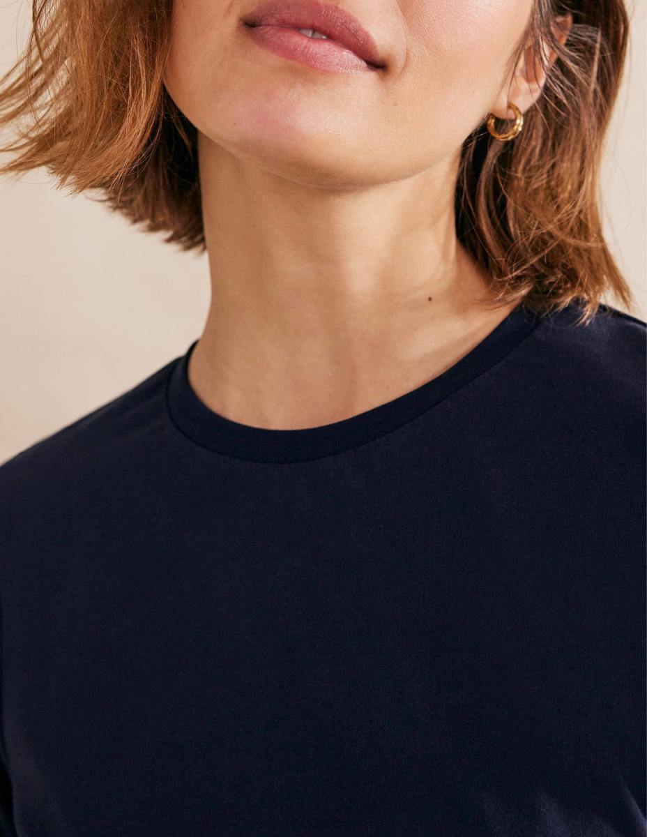 облекло Boden тениска с кръгла яка от чист памук военноморски флот Жени LL681863