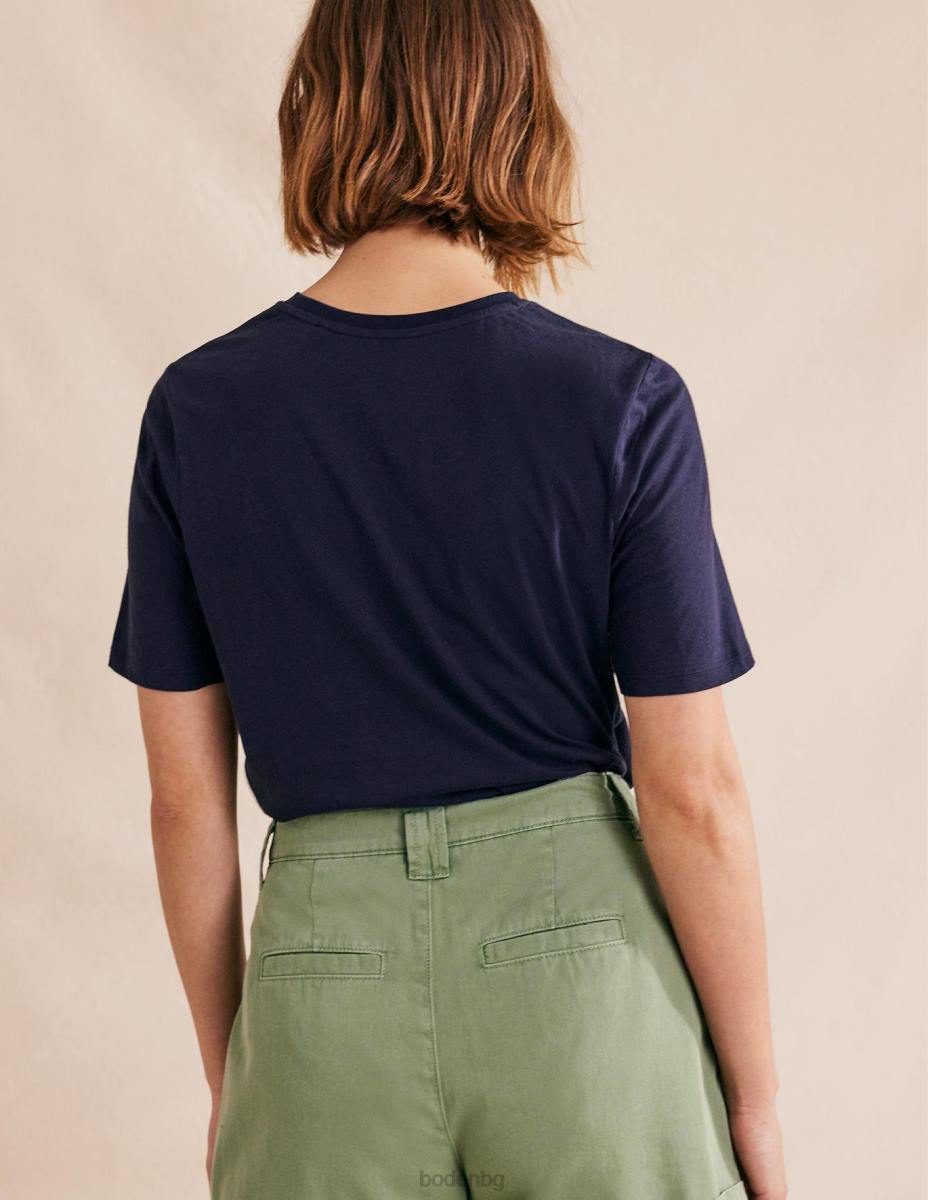 облекло Boden тениска с кръгла яка от чист памук военноморски флот Жени LL681863