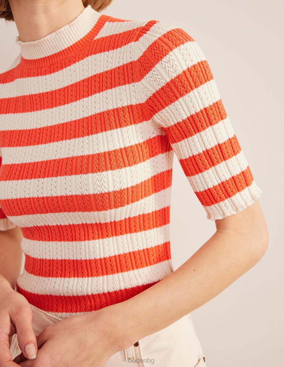 облекло Boden оребрена горна част с високо деколте ярка диня ивица Жени LL681866