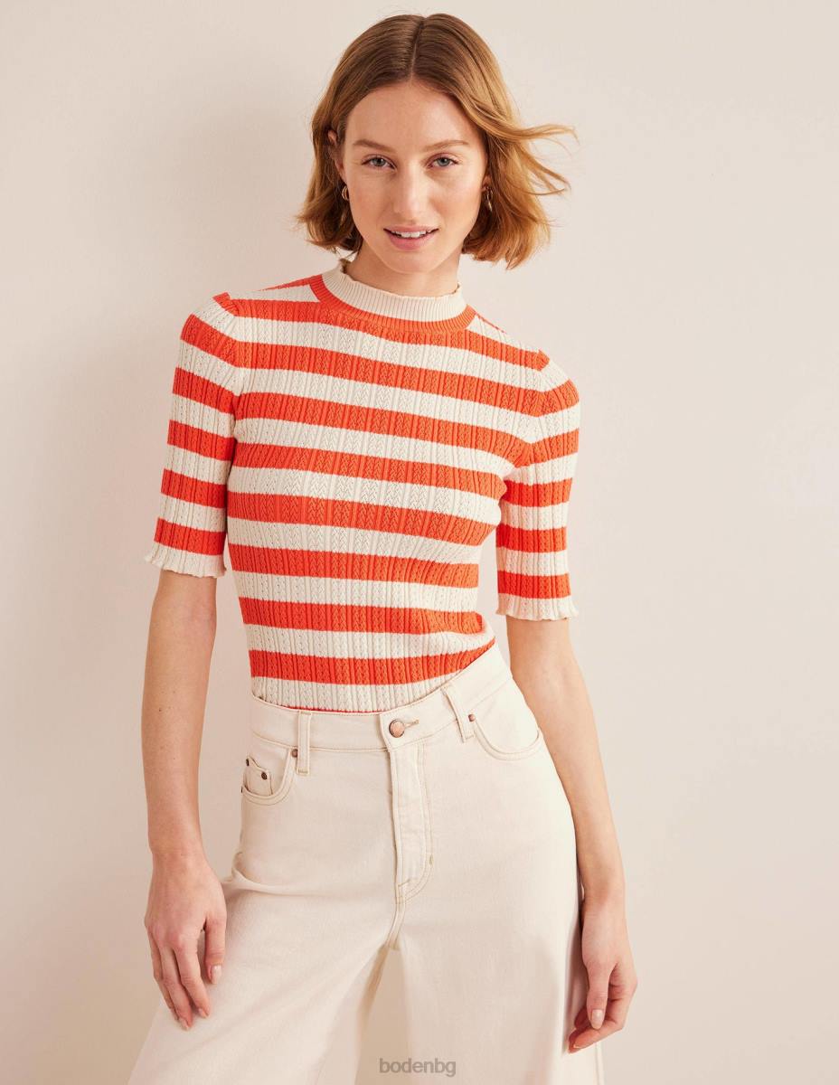 облекло Boden оребрена горна част с високо деколте ярка диня ивица Жени LL681866