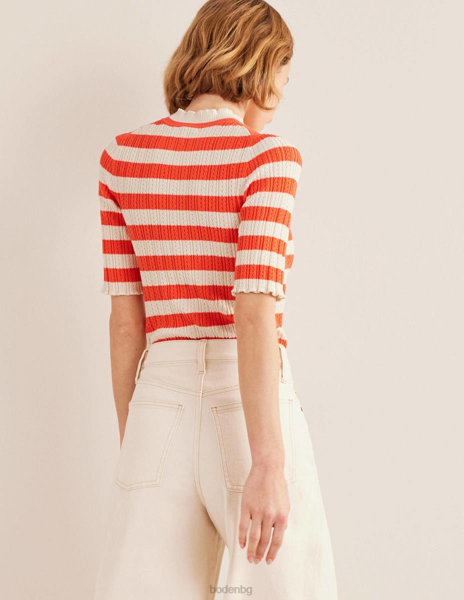 облекло Boden оребрена горна част с високо деколте ярка диня ивица Жени LL681866