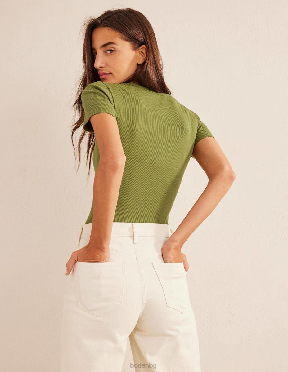 облекло Boden памучна рипсирана тениска измито каки Жени LL681869