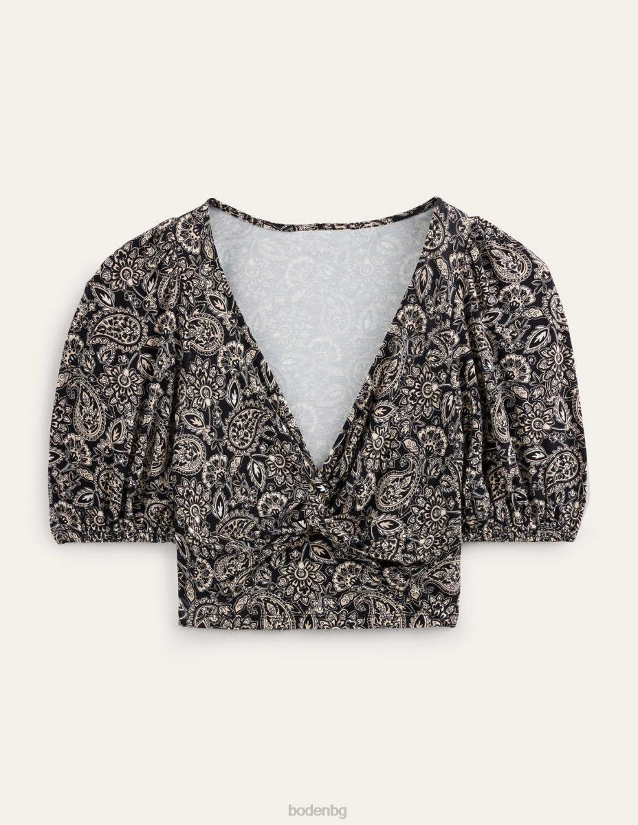 облекло Boden изрязана горна част с усукване черна и пейсли тераса Жени LL681875