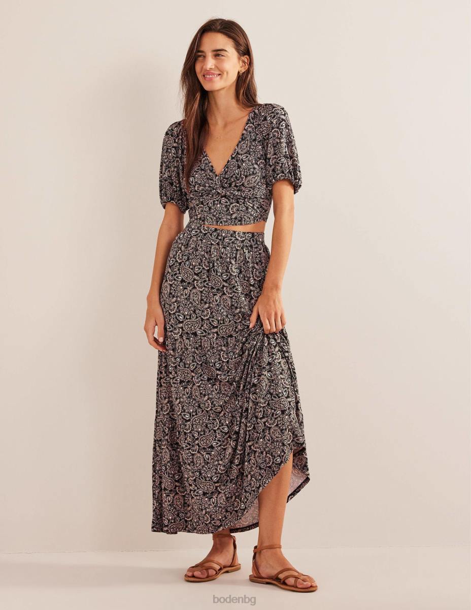 облекло Boden изрязана горна част с усукване черна и пейсли тераса Жени LL681875