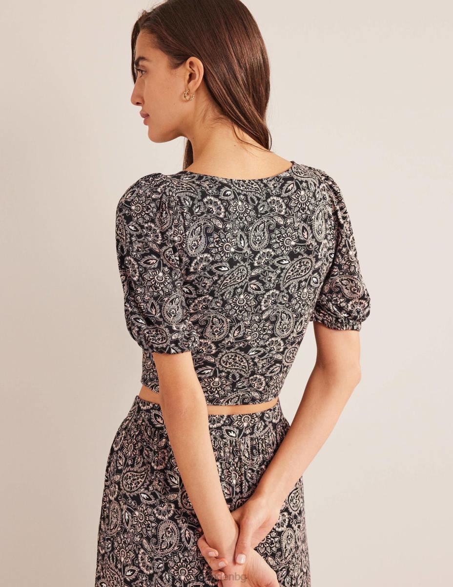 облекло Boden изрязана горна част с усукване черна и пейсли тераса Жени LL681875