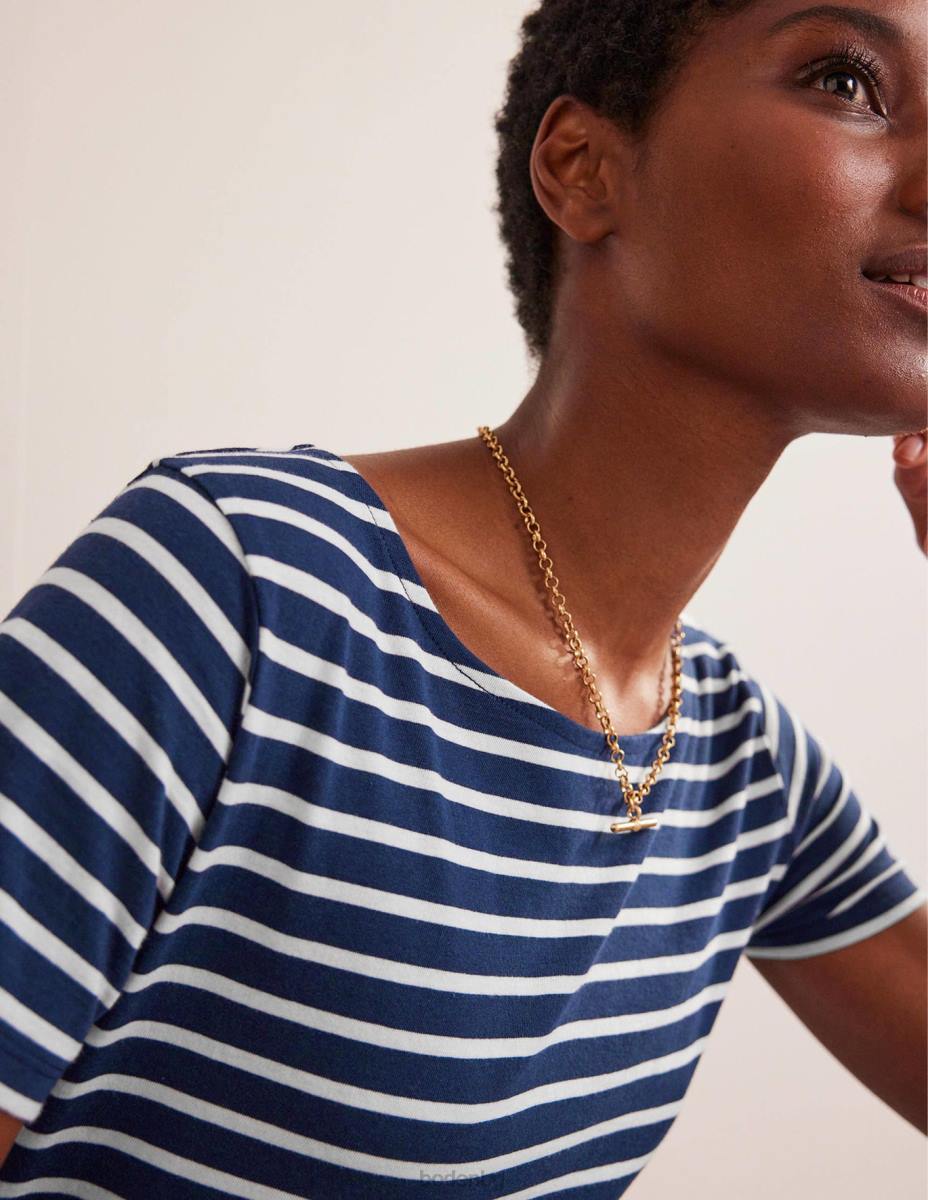 облекло Boden ела бретон с къс ръкав флот и слонова кост Жени LL68188