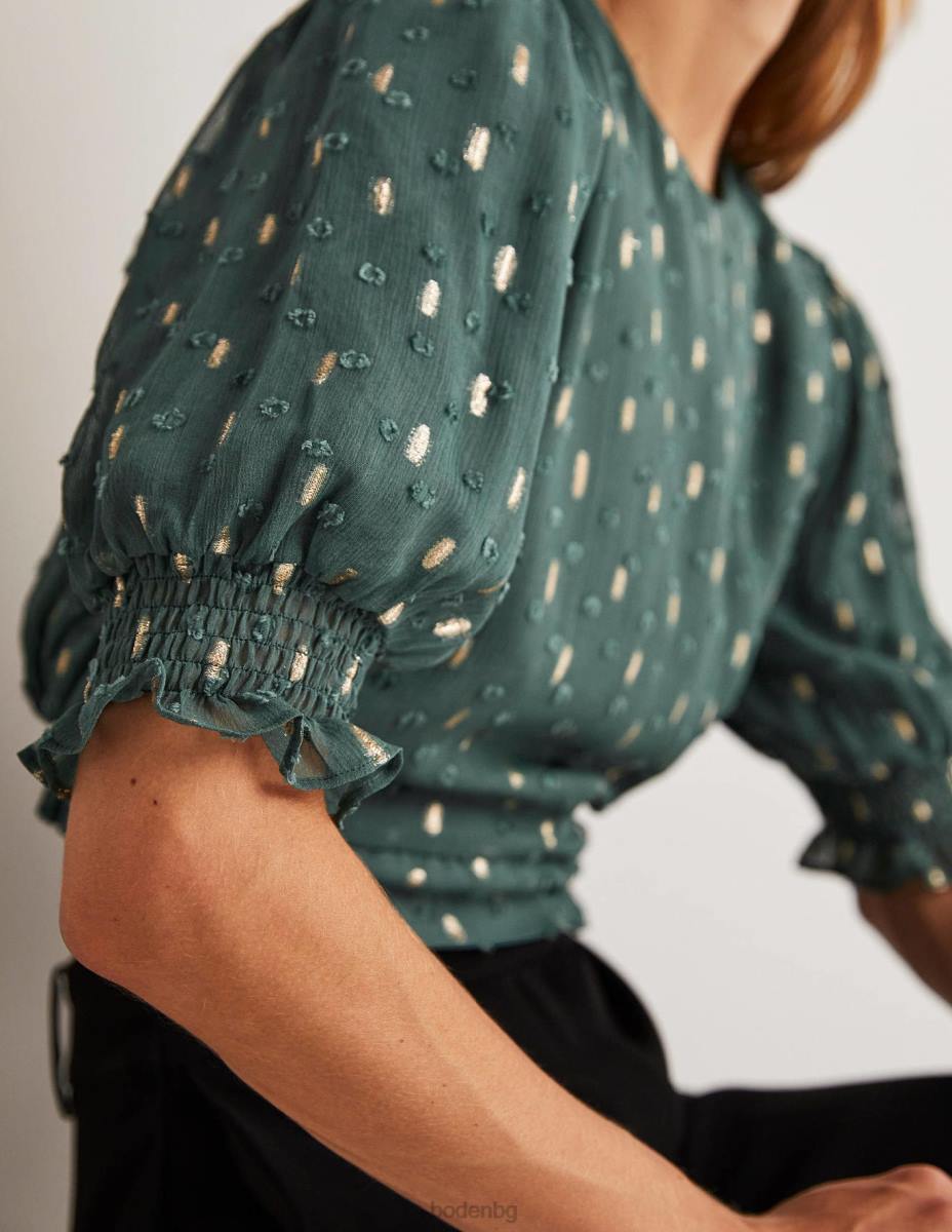 облекло Boden изрязана метална пушена горна част дълбока гора и златен клипс Жени LL681888