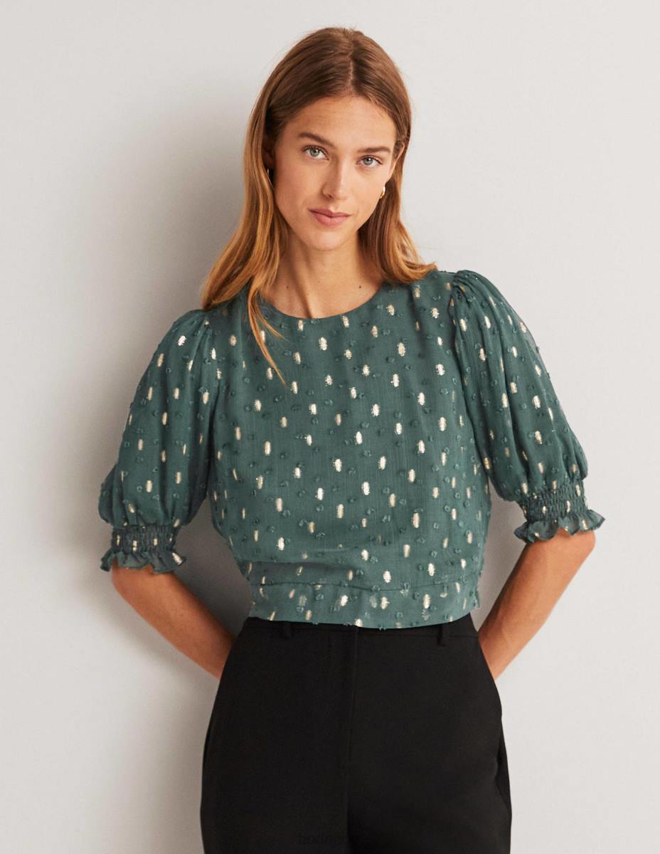 облекло Boden изрязана метална пушена горна част дълбока гора и златен клипс Жени LL681888