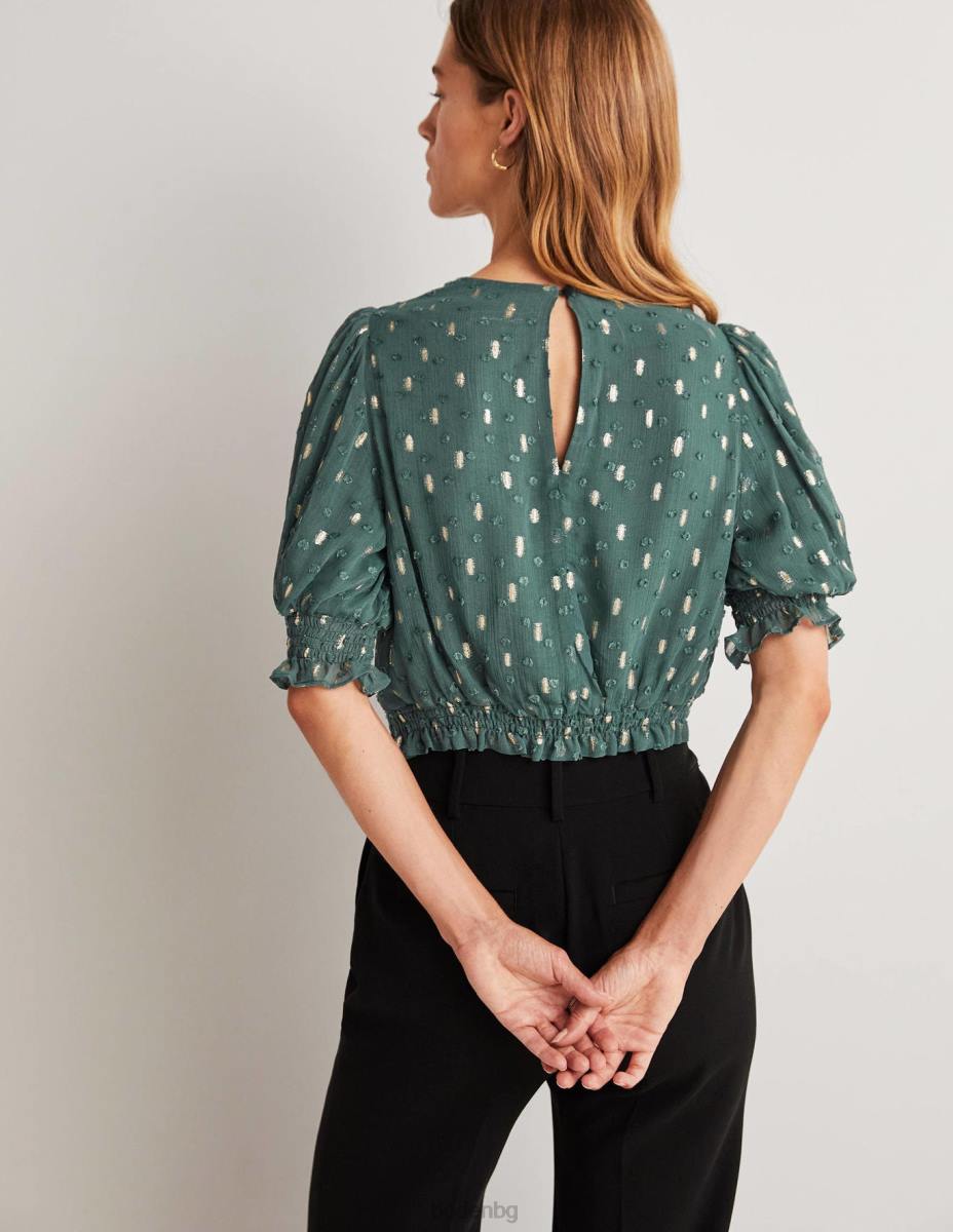 облекло Boden изрязана метална пушена горна част дълбока гора и златен клипс Жени LL681888