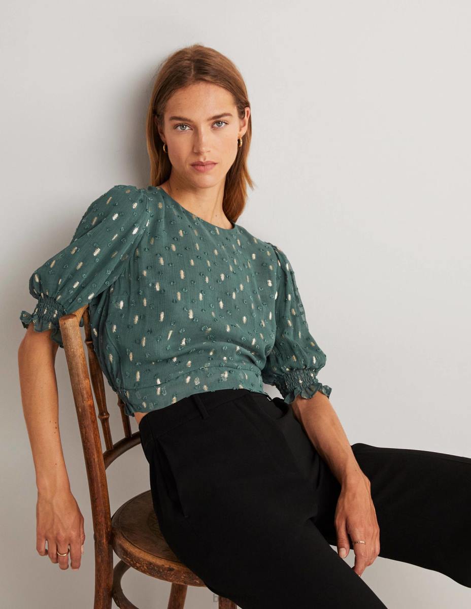 облекло Boden изрязана метална пушена горна част дълбока гора и златен клипс Жени LL681888