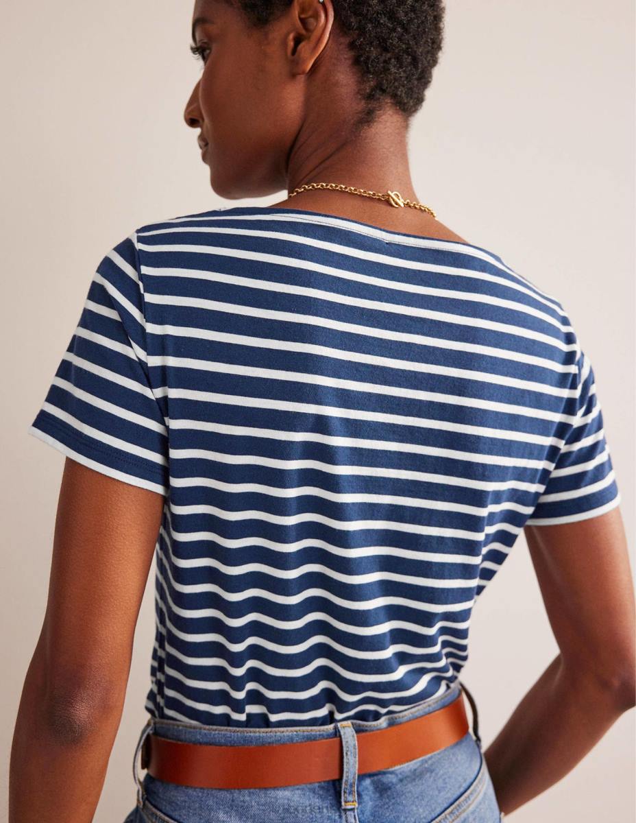 облекло Boden ела бретон с къс ръкав флот и слонова кост Жени LL68188