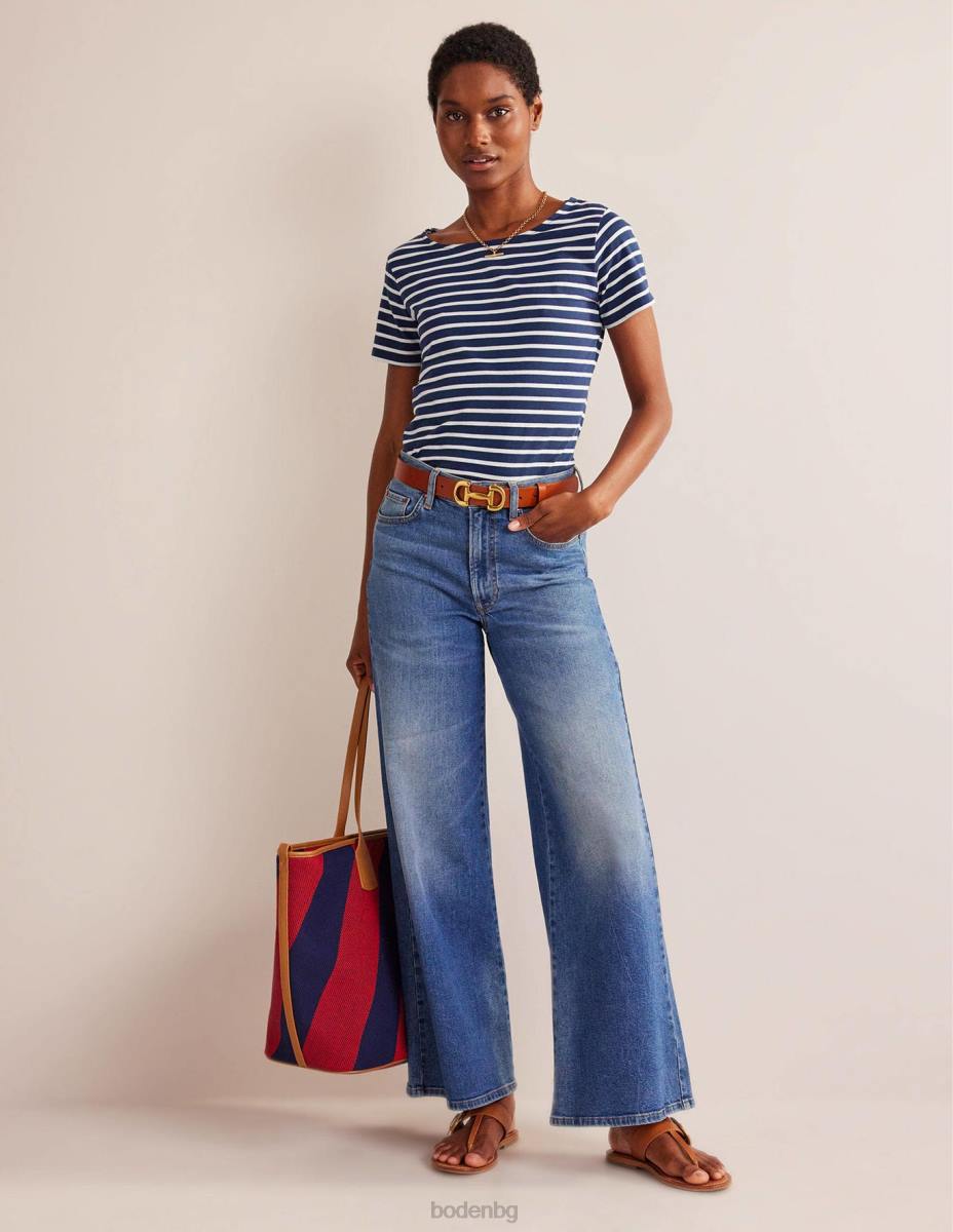 облекло Boden ела бретон с къс ръкав флот и слонова кост Жени LL68188