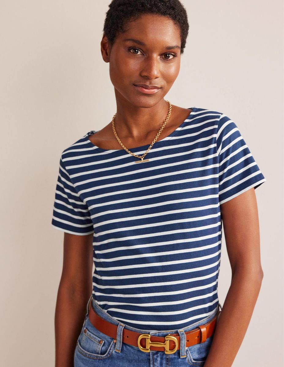 облекло Boden ела бретон с къс ръкав флот и слонова кост Жени LL68188