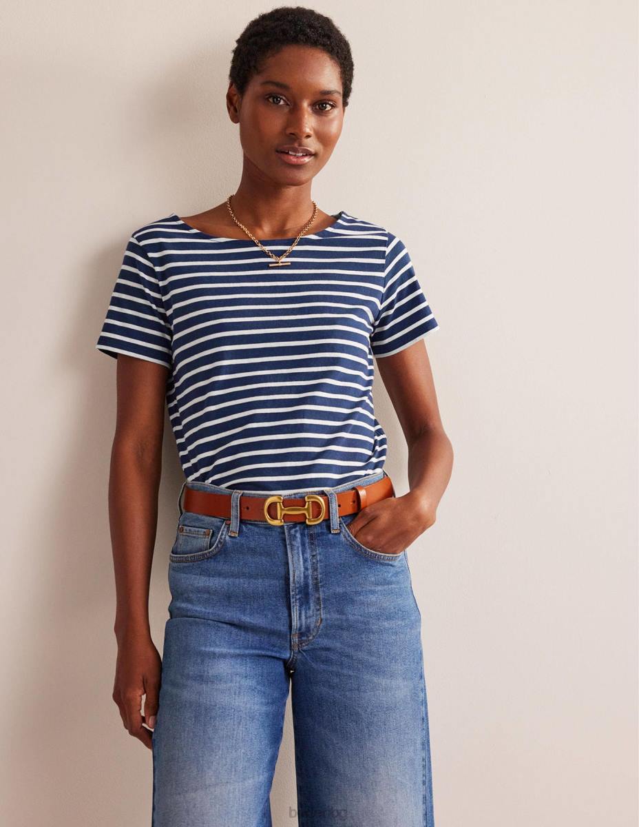 облекло Boden ела бретон с къс ръкав флот и слонова кост Жени LL68188